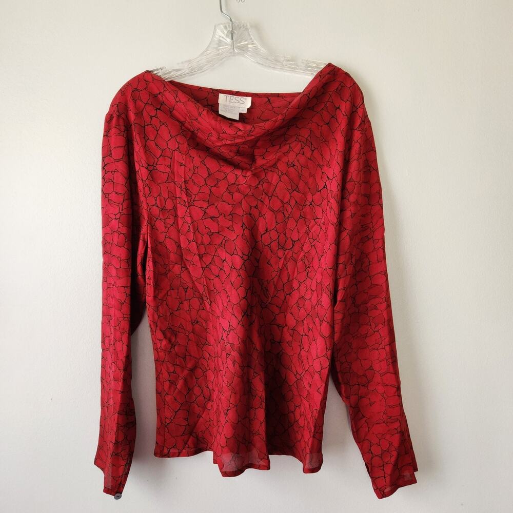 Tess Silk Top Womens XL Red Black Abstract Whimsigoth 90's Y2K Inspired Artistic